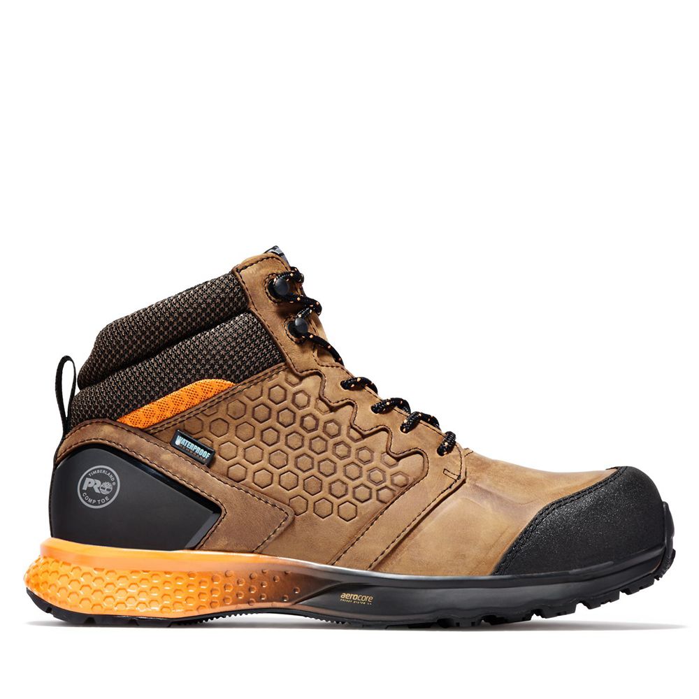 Timberland Μποτακια Εργασίας Ανδρικα Καφε/Μαυρα - Pro® Reaxion Comp Toe - Greece 1694078-RW